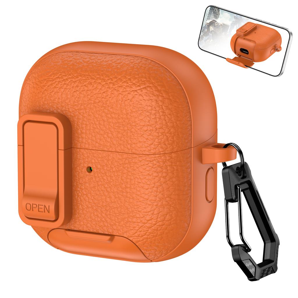 For Huawei FreeClip 2 Protective Case Leather Textured Lock Design Wireless Earbuds Cover with Phone Stand Function/Buckle