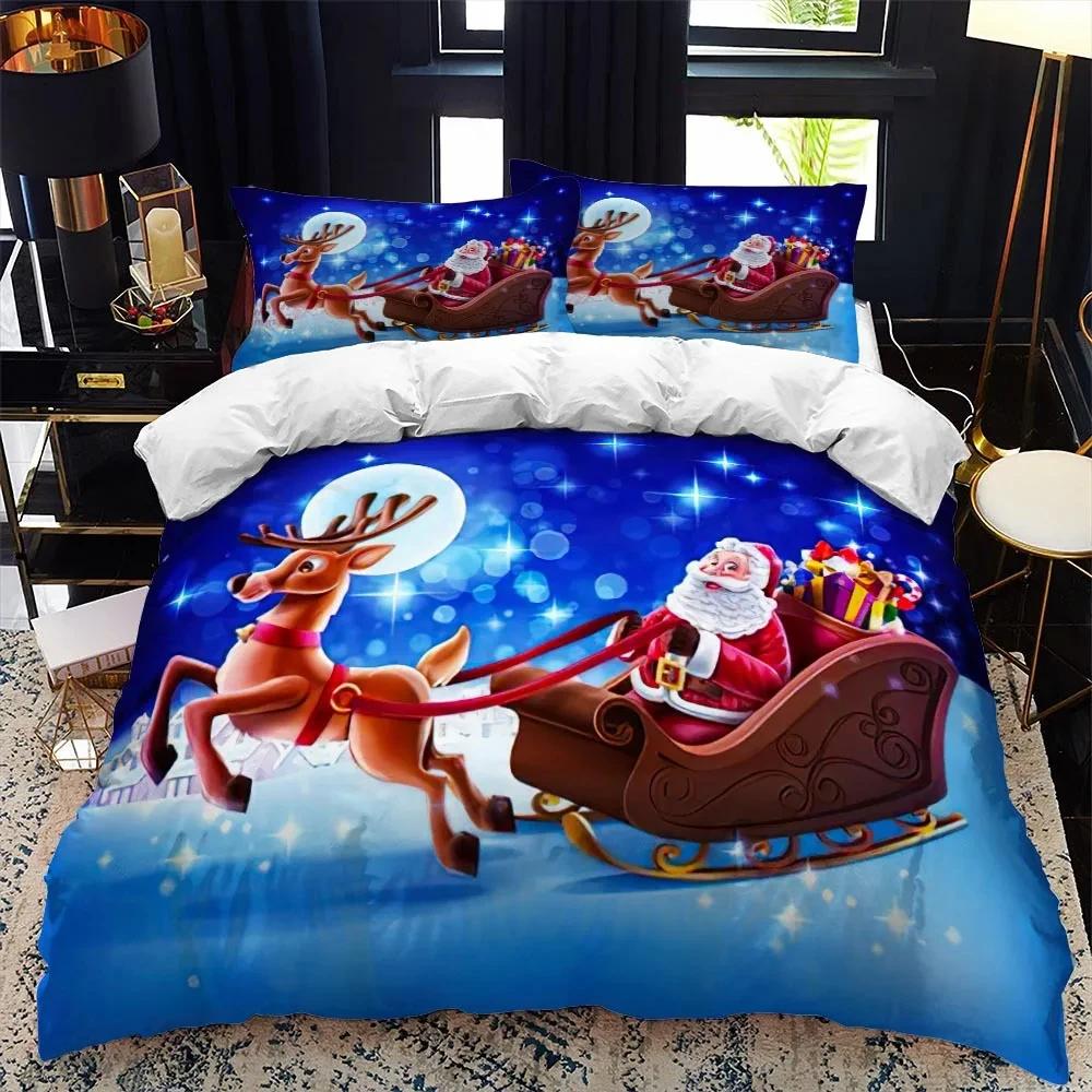 Christmas Duvet Cover Set for Boys Girls Teens King Queen Size Winter Red Santa Gift Merry Christmas Duvet Cover Bed Set