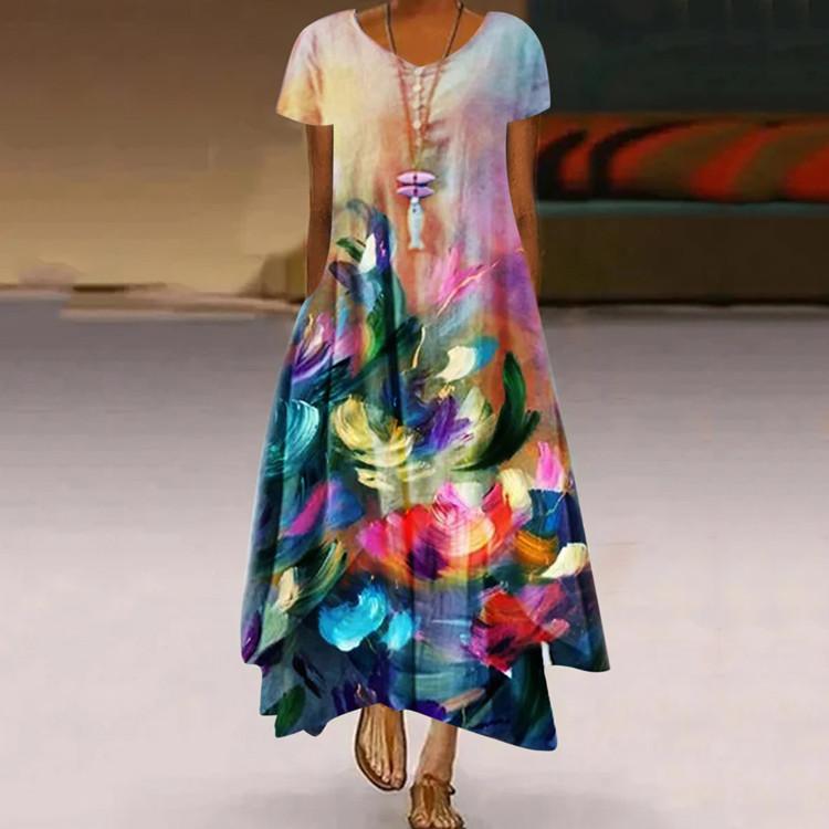 Women's Fashion Casual Short Sleeve Zipper V-neck Dress Beach Dresses Plus Size Party Dresses