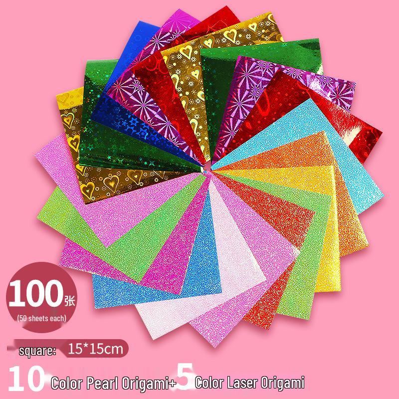 A4 Pearlescent Glitter Origami Paper - Laser-Cut, Glossy, Single-Sided Squares for DIY Projects