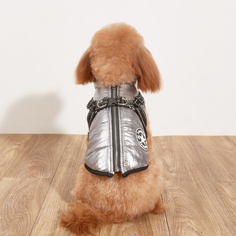 

Reflective Cross-Border Warm Dog Coat with Velvet Lining – Autumn/Winter Pet Clothing Medium серебряный