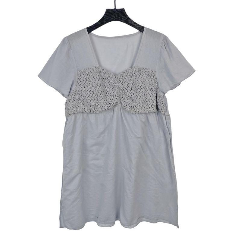 

B1028 Ежедневный заказ Новое поступление Мода Сплайсинг круглый вырез Женские топы из хлопковой пряжи Легкая дышащая клетчатая свободная блузка Gray One size