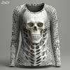 Women's Vintage Skeleton Print Long Sleeve, Gothic Graphic Round Neck Tops, Alternative Fashion Style, Spring Fall Casual Wear