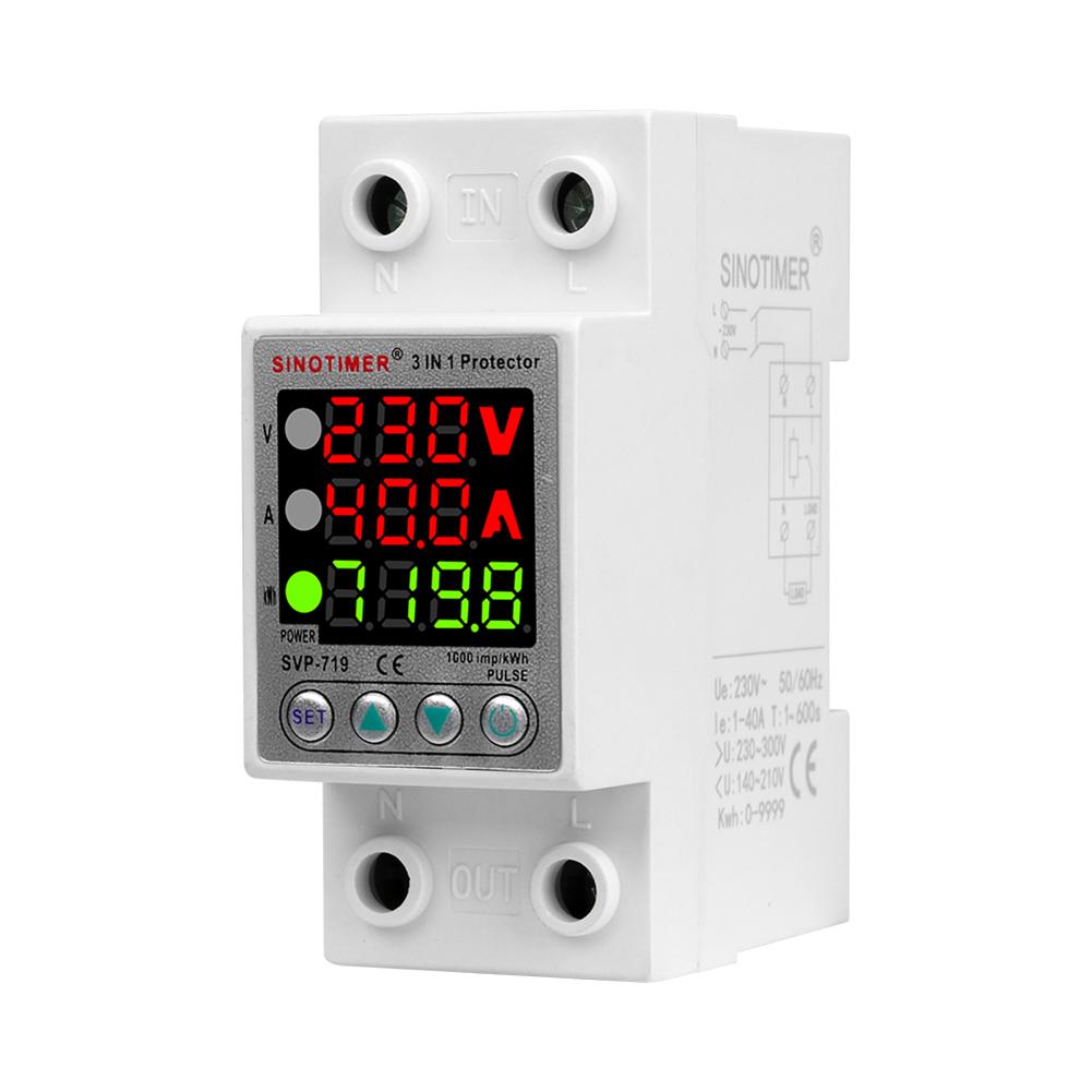 220V 40/63A Adjustable Over Under Voltage Protective Device Din Rail Adjust Voltage Relay Current Protection Limit Voltmeter