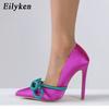2025 New Shoes Pumps Women Fashion Silk Butterfly Knot Sexy Pointed Toe Stripper Heels Party Female Sandals
