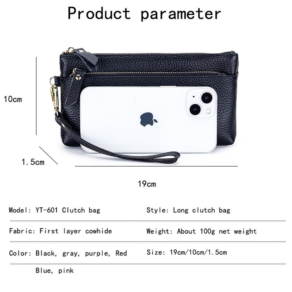 Women's Wristlet Clutch Purse Genuine Leather Clutch Cellphone Smartphone Long Wallet Vintage Purse Travel Double Zip Wristlets