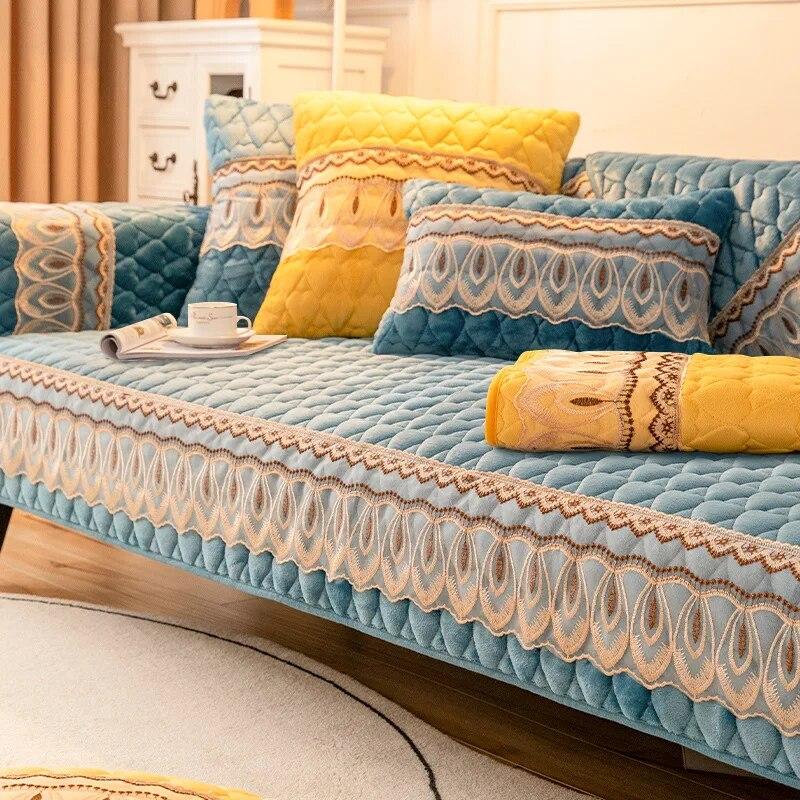 Winter Warm Sofa Cover Non-slip Plush Lace Sofa Cushion Universal Sectional Couch Cover Anti-dirty Sofa Towel for Living Room