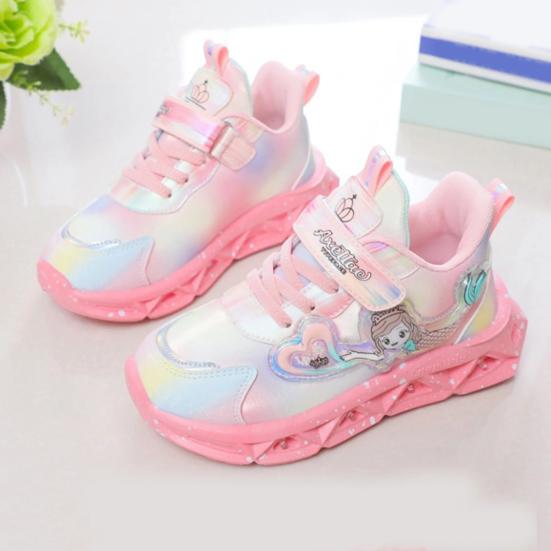 Kids Sneakers Toddler Sports Shoes with Lights Breathable Anti-skid Princess Shoes Children Running Trainers