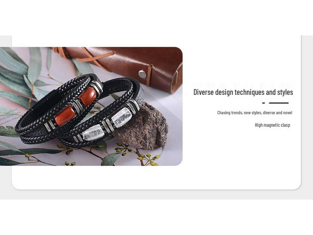 Men's Tiger Eye Woven Leather Bracelet - European & American Retro Style with Stainless Steel Handmade Jewelry.