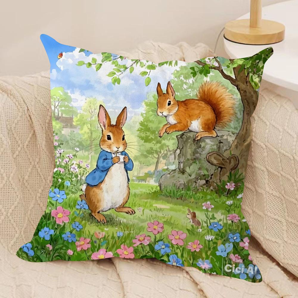 PPeter rrabbit Anime Cushion Cover Silky Short Plush Invisible Zipper Dustproof Sofa Pillow Case for Home Decor