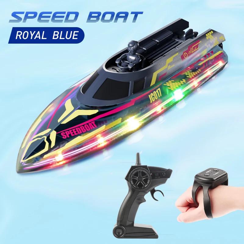 2.4G Rc Stunt High Speed Boat Jc017 Dual Remote Control 4Ch Waterproof Boat With Lights Kids Toys Boy Outdoor Water Game Gift