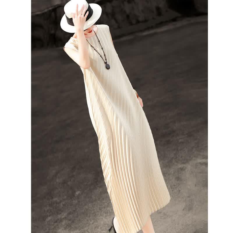 Women s Relaxed Pleated Sleeveless A-Line Midi Dress M