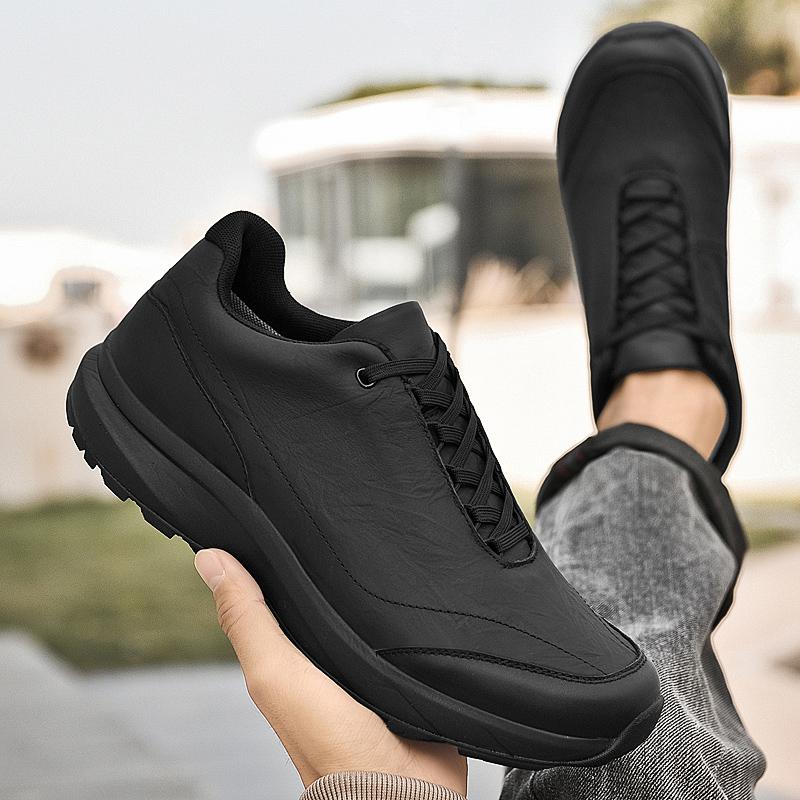 Fashionable High Quality Mens Comfortable Lace Up Casual Leather Shoes Classic Black Men Spring Breathable Non Slip Sports Shoes