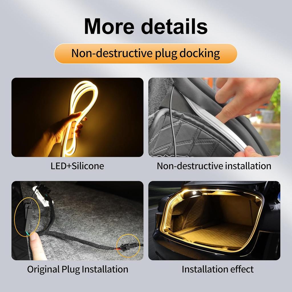 For Tesla Model 3 2024 LED Rear Trunk Cargo Light Interior Decoration Lights Accessories Waterproof DC 15V (Warm)