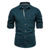 Autumn New Lapel Men's Cotton Shirt Fashion Casual Men's Embroidered Solid Color Long Sleeve Shirt for Men