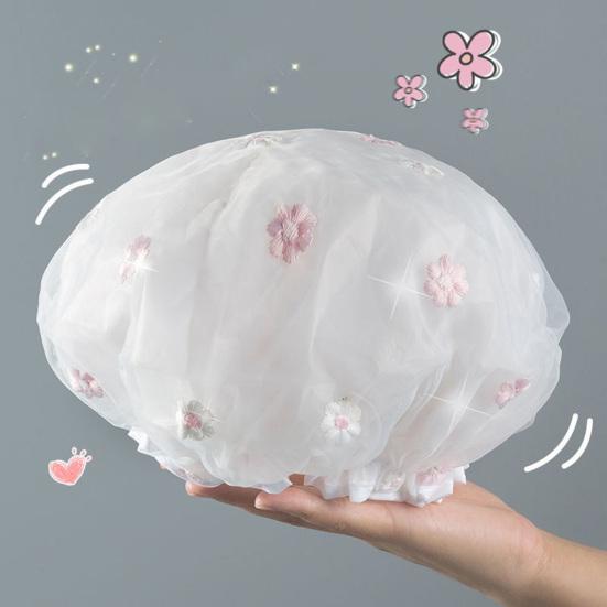 Kapelusz do kąpieli Przydatna gumka Wielokrotnego użytku haftowany wzór kwiatowy Prysznic Łazienka