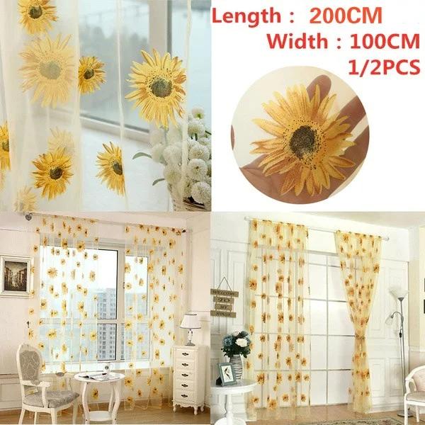 1 Confezione Tende Trasparenti Delicate con Motivo Girasole Decorazione per la Casa Cucina Balcone Stanza Fiore Decorazione Tenda Finestra 100*200cm