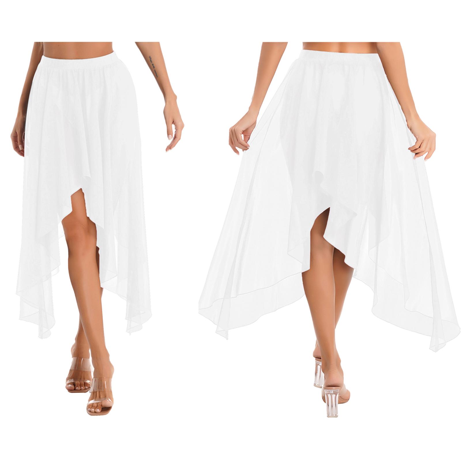 

Жіноча шифонова довга спідниця Прозора асиметрична спідниця для латинського танцю живота Балетний танцювальний костюм білий
