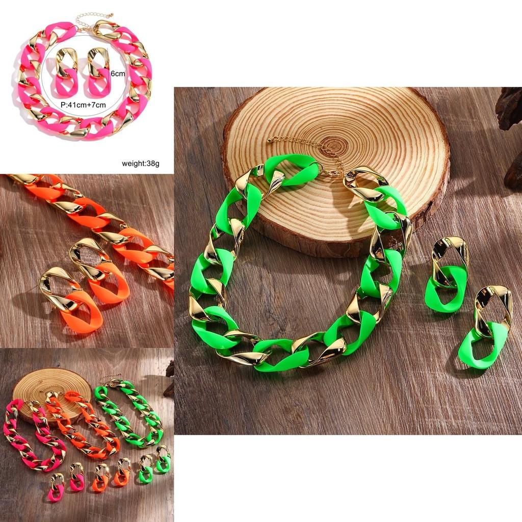 Fashion Fluorescent Jewelry Set With Necklace And Earrings For Women