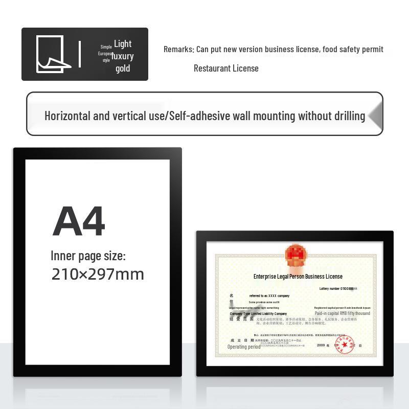 Wall-Mounted Transparent Protective Cover for Original and Duplicate Business and Food Hygiene Licenses