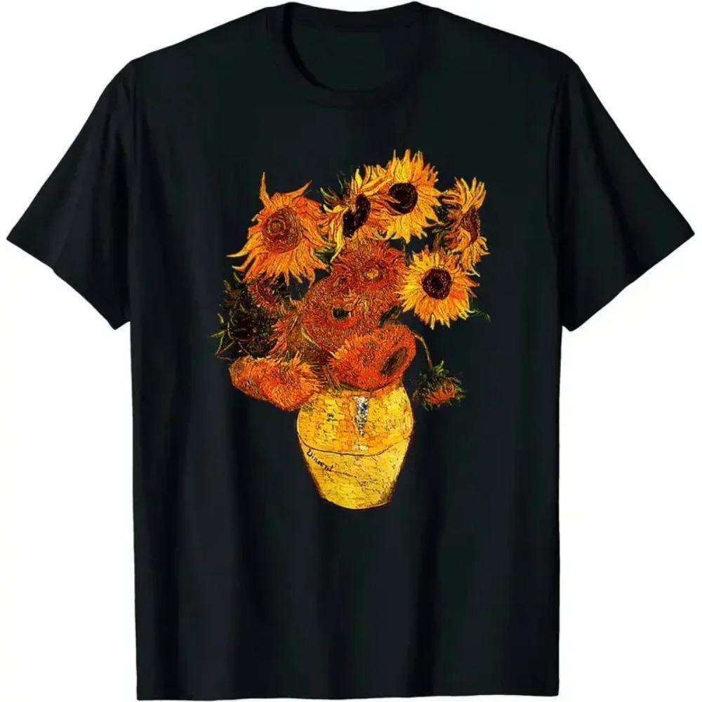 Sunflowers Tee Vintage Yellow Flowers Art Painting T-shirt Men Popular Printed T Shirt  Tshirts Design