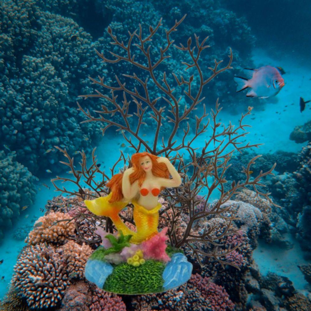 Colorful Mermaid Coral Branch Ornament Resin Craft Sea Tree Ornament  Fish Tank Supplies