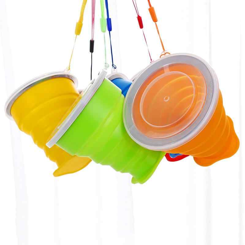Copo Dobrável de Silicone para Exterior Caneca Dobrável Garrafa Dobrável para Camping Copos de Água de Viagem Caneca Portátil para Chá/Bebida com Tampa 200ML