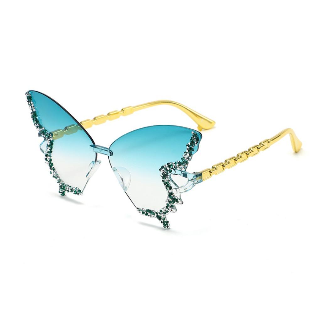 Luxury Tint Color Butterfly Sunglasses Rimless Frame UV Protection Rimless Sun Glasses Flash Style Cat Eye Sunglasses for Women