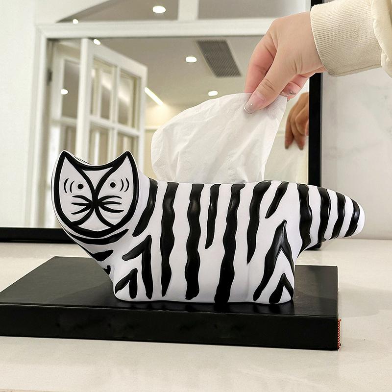 1PC Vinyl Tissue Box Striped Cat Contemporary Cartoon Cat Showroom Soft Decor Vinyl Tissue Box 17x14cm