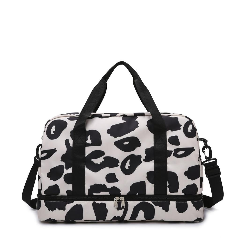 Large capacity portable striped fitness bag can be set with trolley case, women's business trip travel bag, portable luggage storage bag