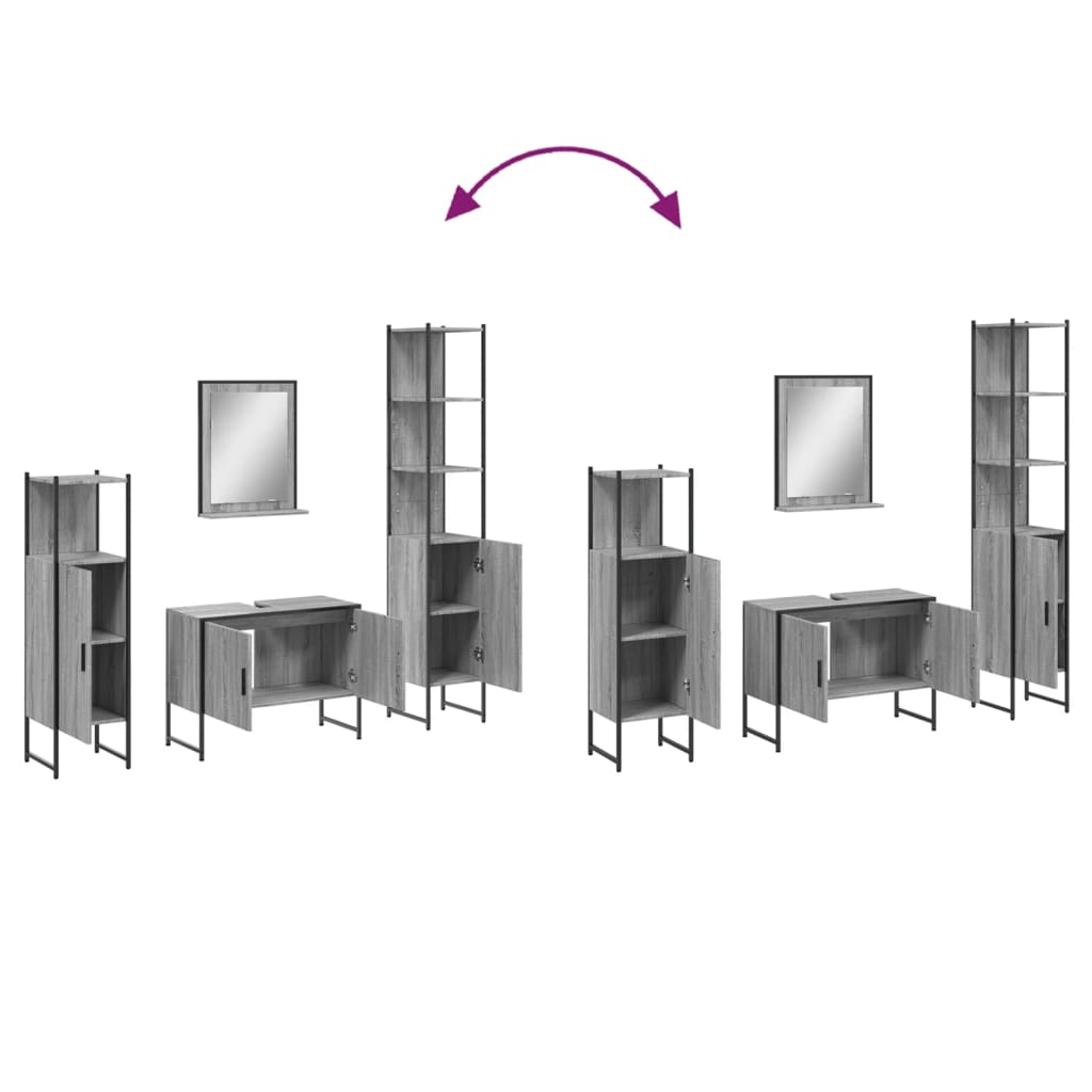 4 Piece Bathroom Furniture Set Grey Sonoma Particleboard