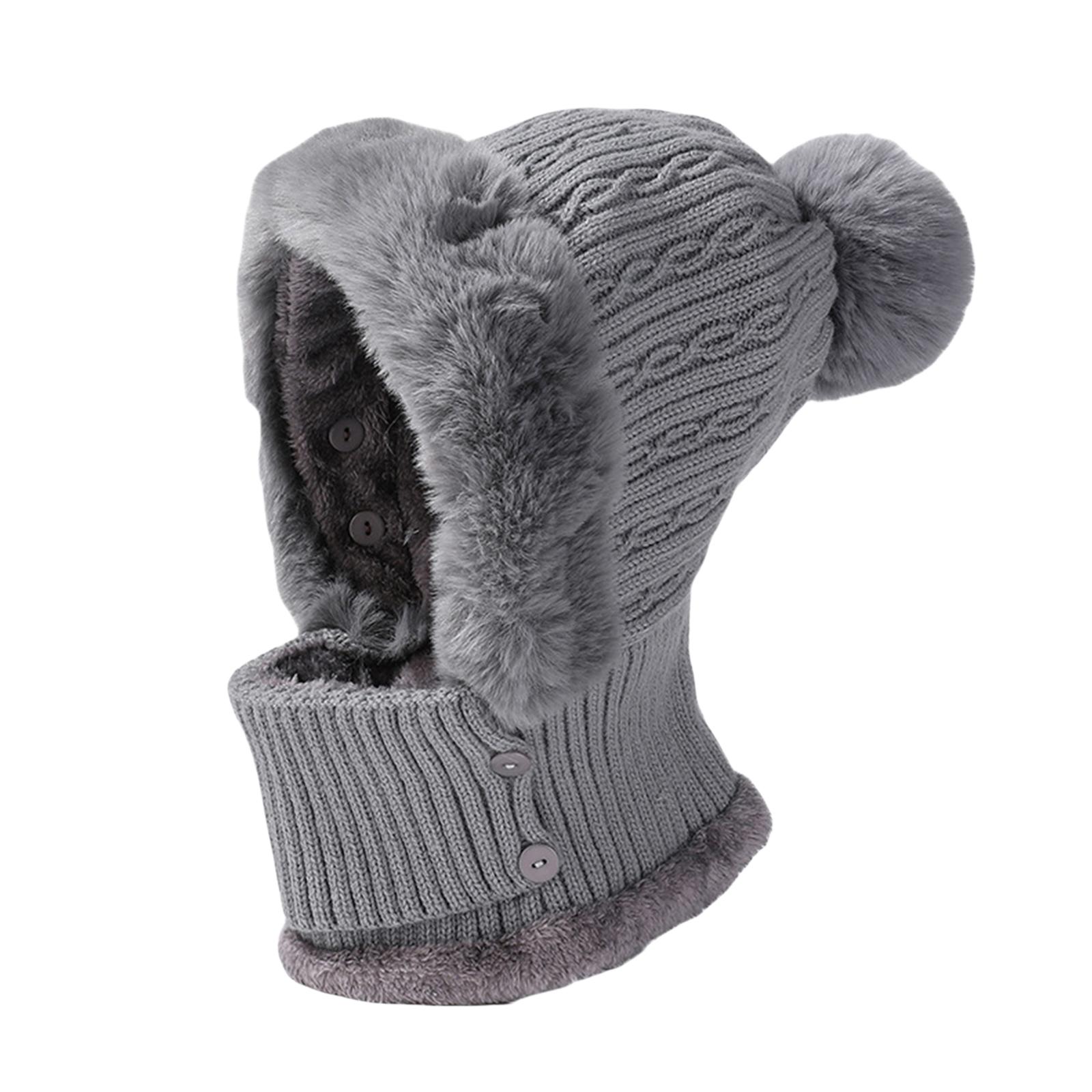 

3 In 1 Soft Thermal Beanie Hat with Face Cover Warm Knitted Ski Scarf Adjustable Fleece Lining Mask Set Protects Ears & Neck
