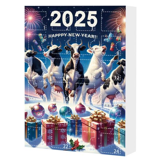 Kraví adventní kalendář 2025 24 dní odpočítávací kalendář do Vánoc s 2D akrylovými závěsnými ozdobami skotské vysočinské krávy Roztomilý kraví přívěsek na vánoční stromeček