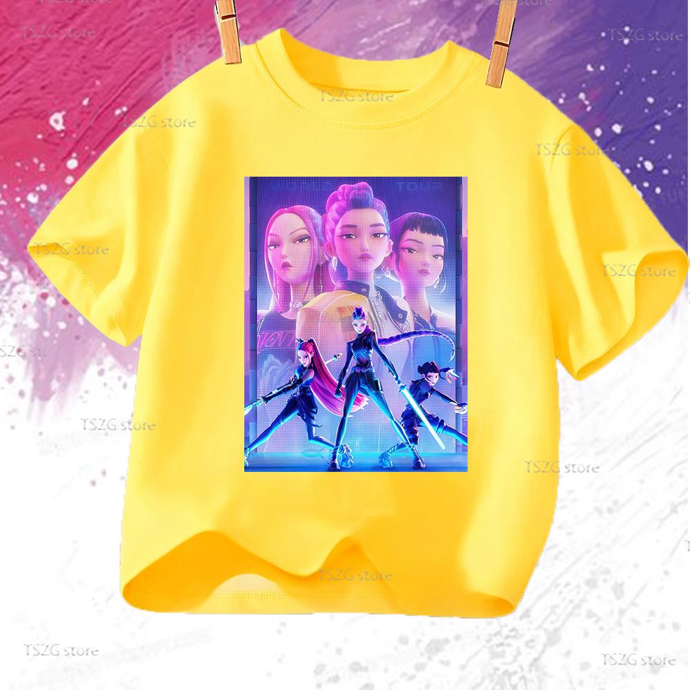 Huntrix Kpop Demon Hunters T-Shirt for Boys Girls T-shirt Fans Gift Summer Short Sleeve Children Tees Top Fashion Kids T-shirt