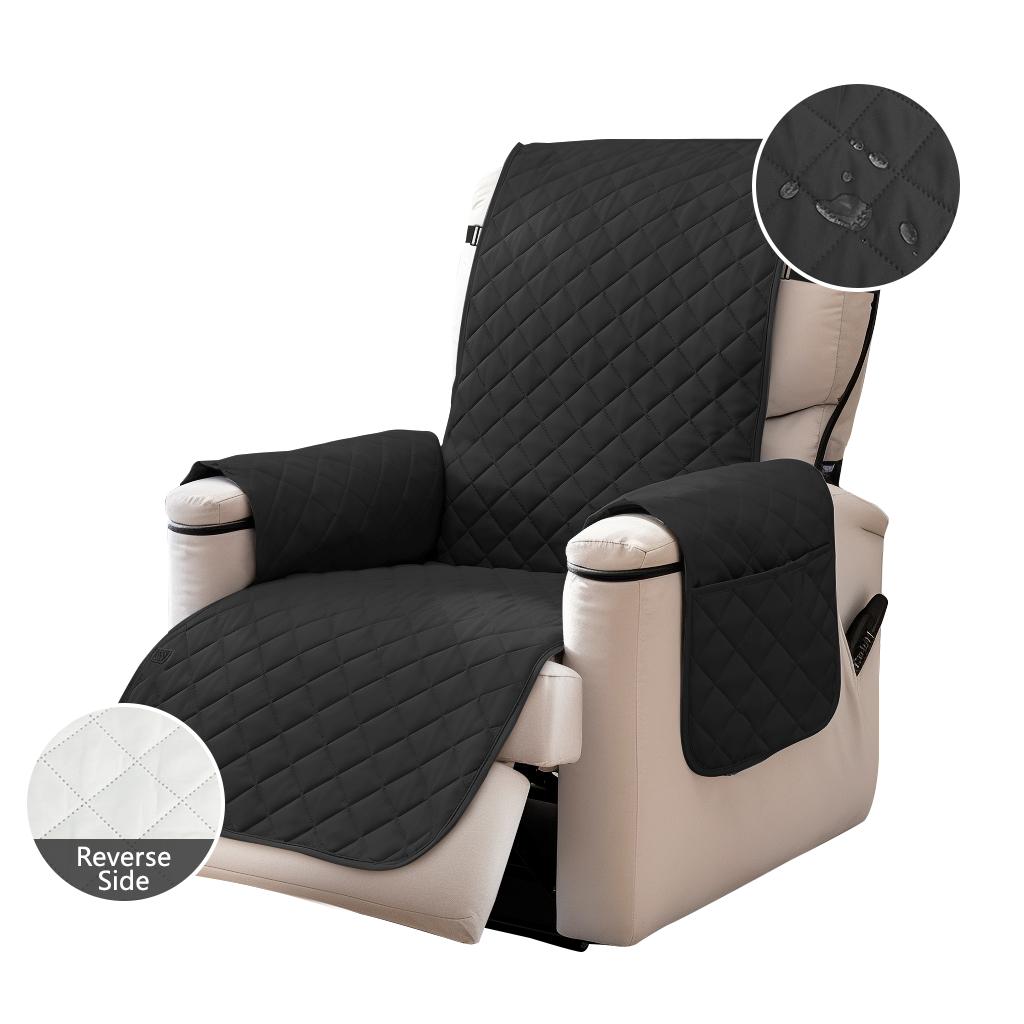 Reversible Quilted Recliner Cover Waterproof Nonslip Chair Slipcovers with Elastic Straps and Pockets for Living Room Pets Kids