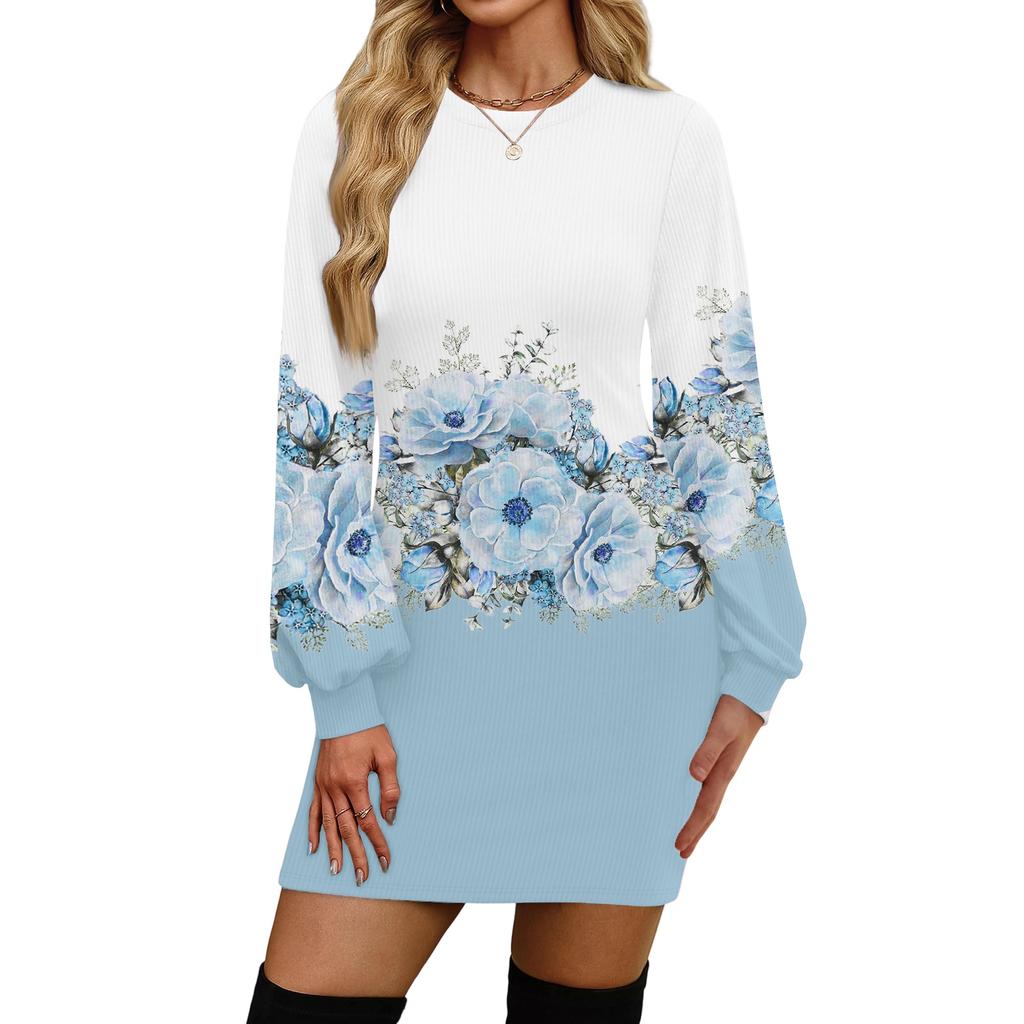 Damenmode Lässiges Rundhals Langarmkleid