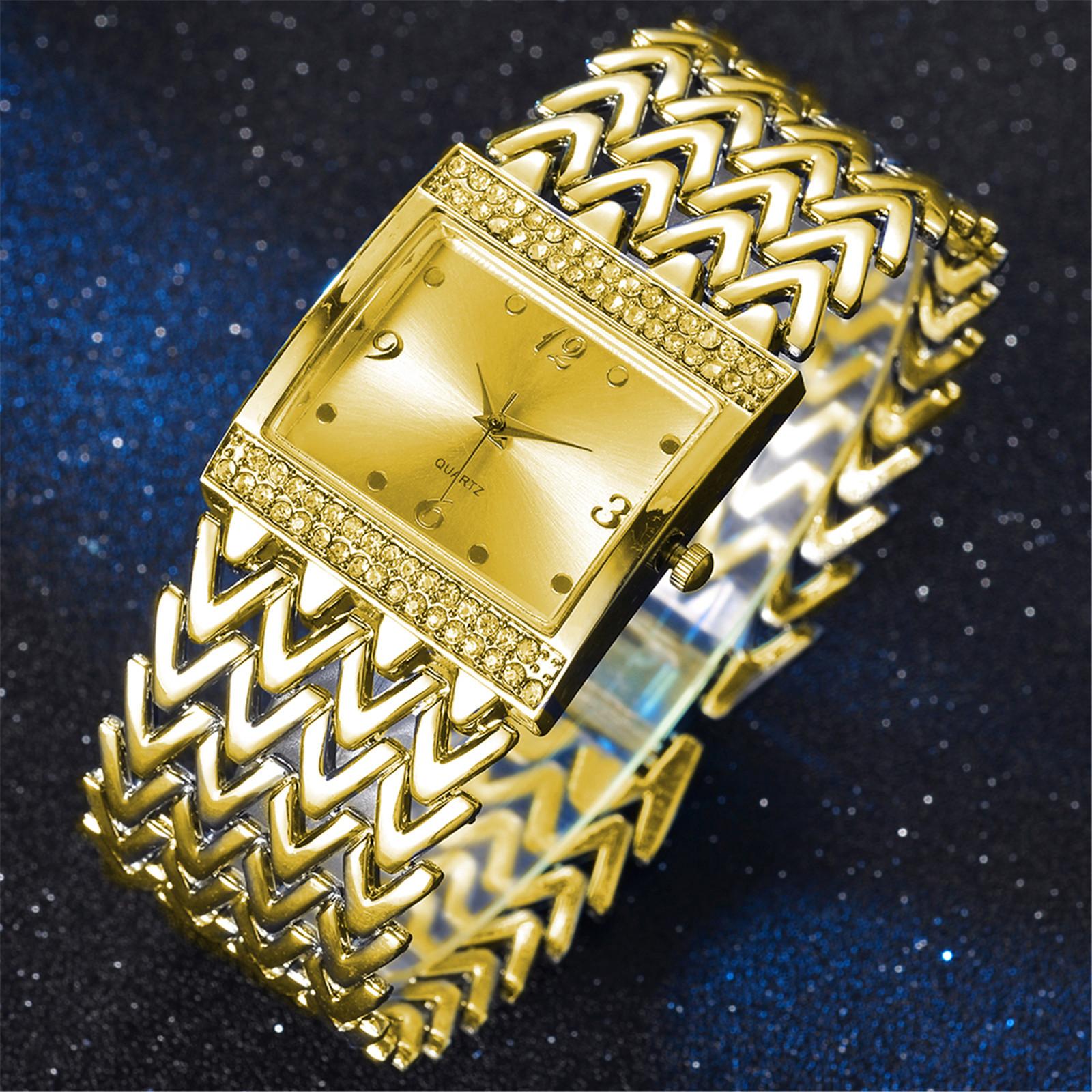 Ladies  Square Dial Diamond Inlaid Quartz Watch One Size золотой
