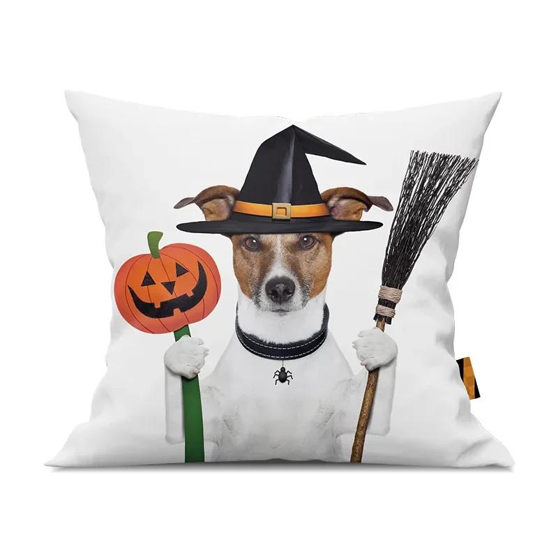 Halloween Horror Pumpkin Fun Dog Print Pattern Cushion Cover Home Living Room Sofa Decoration Square Throw Pillow