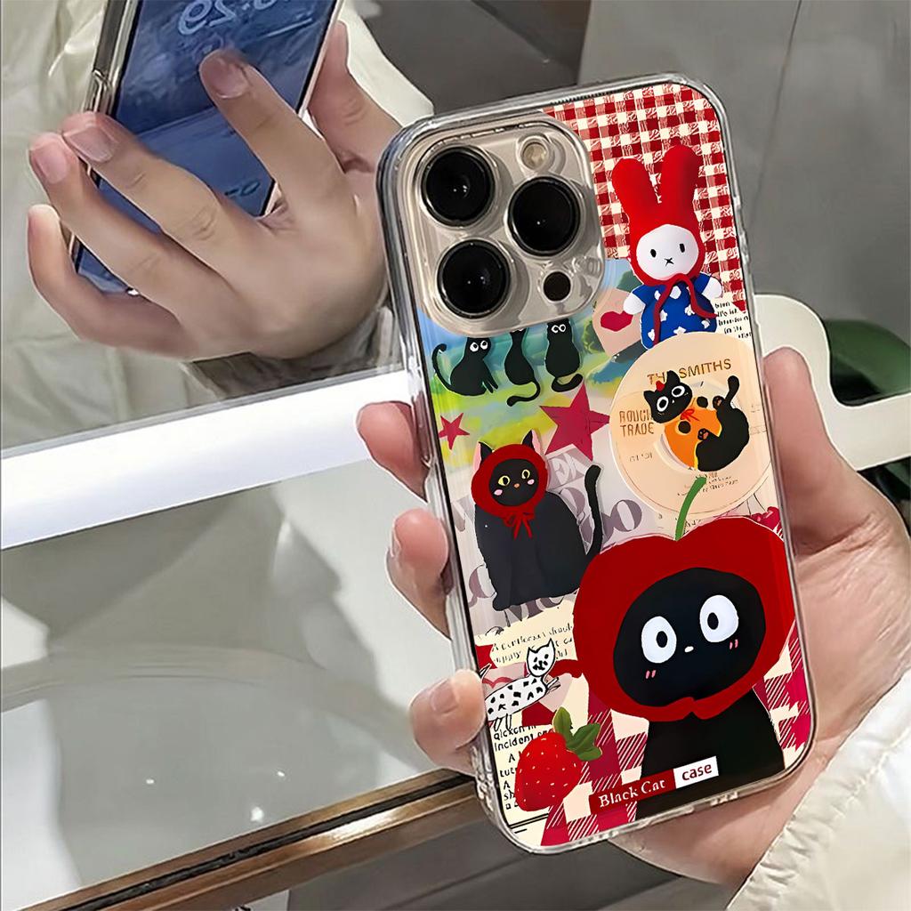 Cute Naughty Cat Cartoon Korean Phone Case For iPhone 16 15 14 13 12 11 Pro Max 14 15 16 Plus Kawaii Soft Cover Shockproof