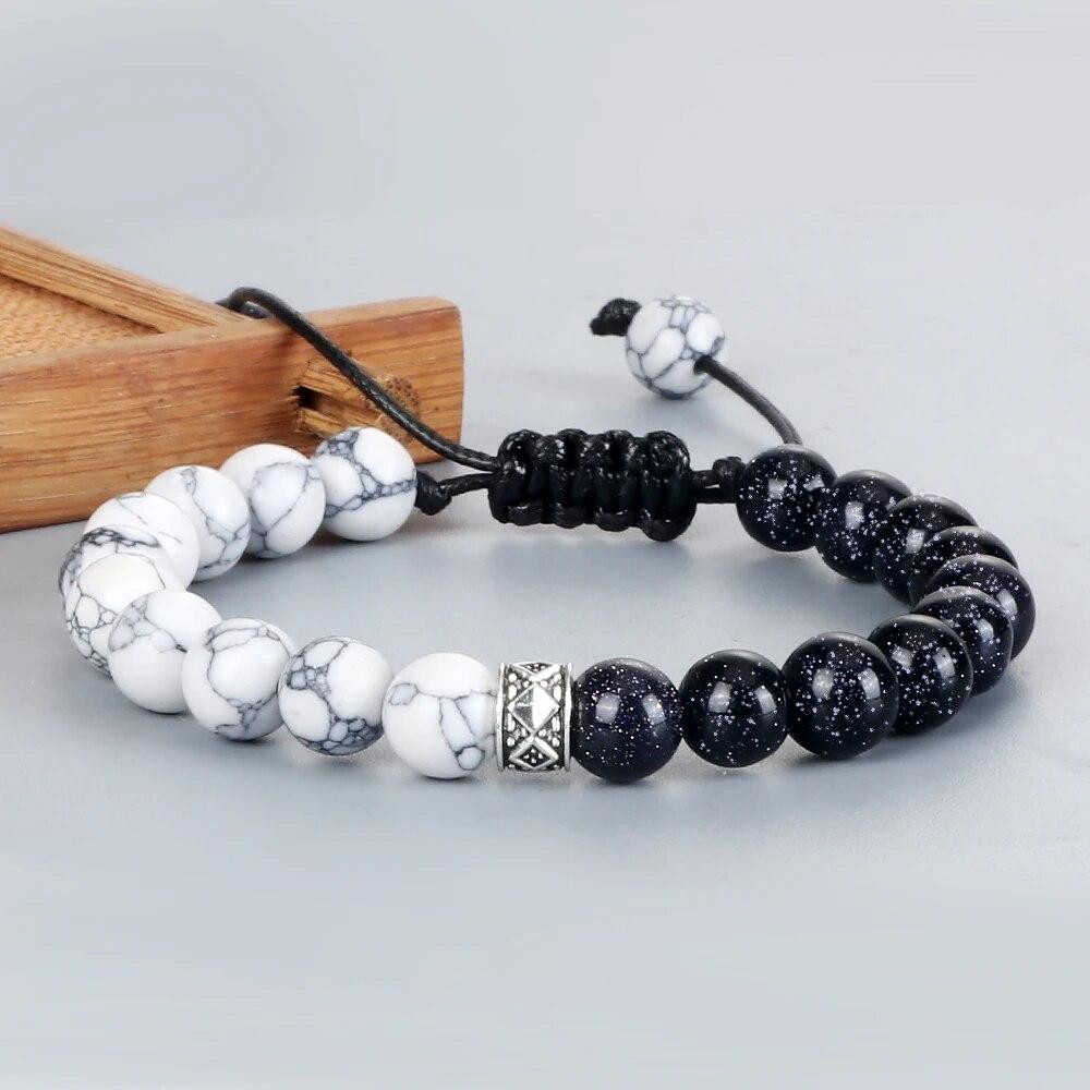Trendy White Men Beads Bracelet Handmade Natural Tiger Eye Lava Stone Onyx Strand Adjustable Bracelets Women Yoga Energy Jewelry
