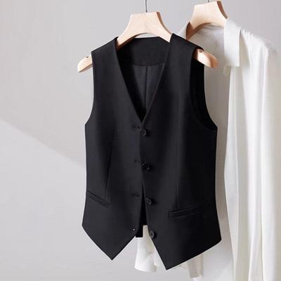 Women Vest Single-breasted Solid Color Sleeveless V Neck Slim Fit Formal Business Style Cardigan Retro Office Wedding Banquet Waistcoat