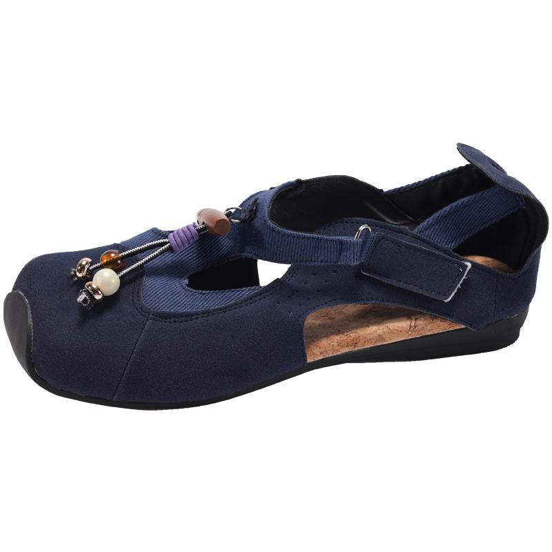 Women's Casual Sports Sandals Cover Toe Heel Wrap Side Cutout String Bead Single Shoes National Style Summer Breathable Sandals