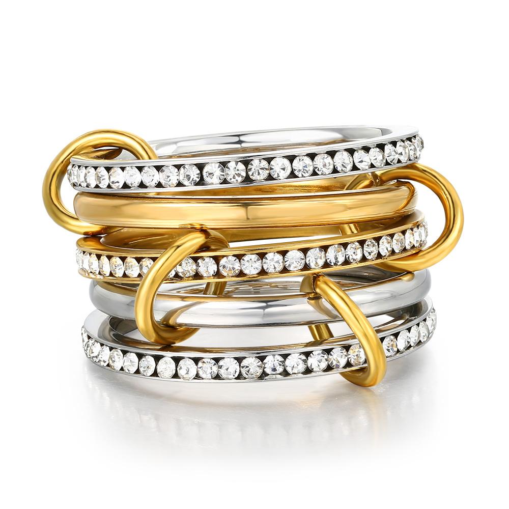 5PCS/set Stackable Ring For Women Stainless Steel Double Color Cubic Zircon Spinelli Kilcollin Ring Fashion Jewerly Dropshipping