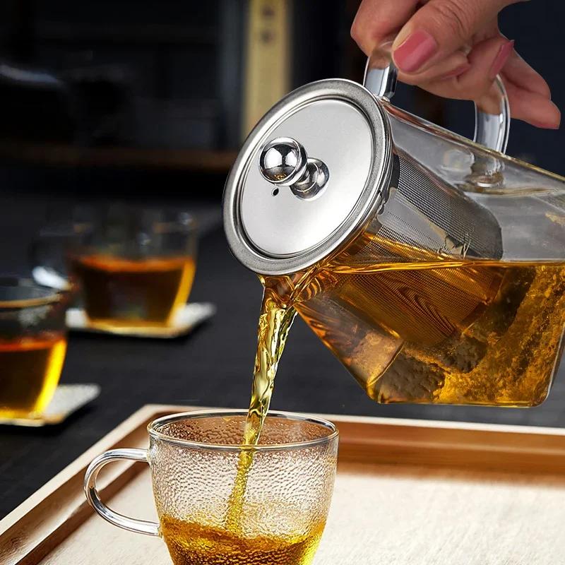 350/550/750/950ML Borosilikátová Sklenená Kanvica Odolná voči Teplu Štvorcová Sklenená Kanvica Filter na Čajové Lúhovanie Kanvička na Mlieko Oolong Kvetinový Čaj