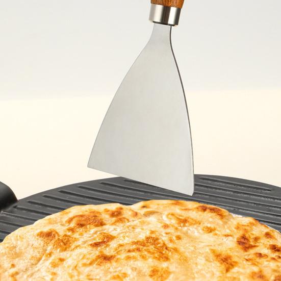 Flat Shovel Stainless Steel Slotted Spatula with Wooden Handle Heavy-Duty Turner for Steak Pancakes BBQ Heat-Resistant Essential Kitchen Tool