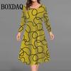 Abstract Painted Line Striped Women's Dresses Autumn Winter Fashioni Long Sleeve Dresses Casual Streetwear Loose Plus Size Dress