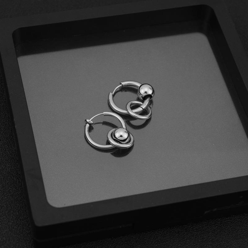 Neutral Wind Titanium Steel Earrings, Campus Youth Men's and Women's Simple Ball Ring Earrings, No Ear Clips