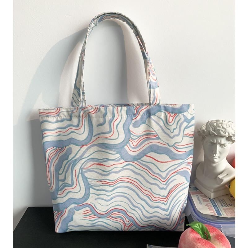 Floral Print Portable Polyester Hand Carry Lunch Tote Bag