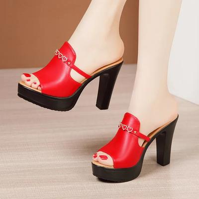 Fashion 10cm Block High Heels Slides Women Platform Shoes Summer 2025 Chunky Heart Leather Thick Sole Slippers for Office Wedding