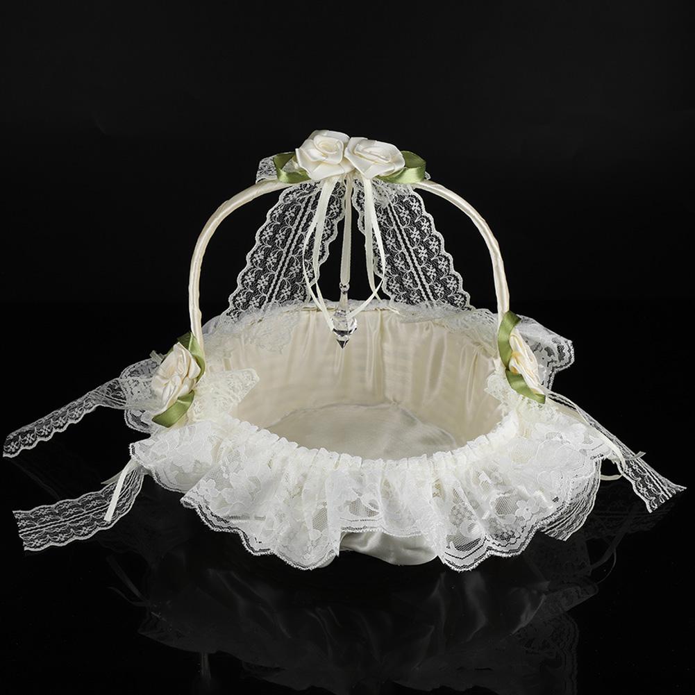 Romantic Lace Flower Girl Basket Bamboo Satin Bowknot Bridal Baskets for Wedding Party Decor